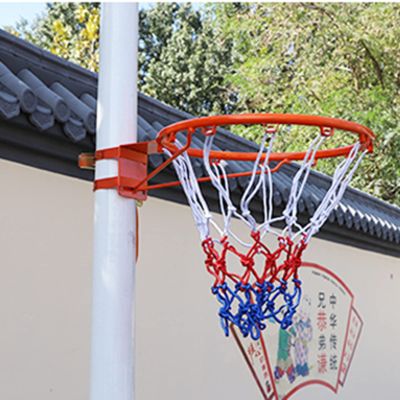CUIYMXSC Portable Basketball Rim & Net with Fixed Straps, Wall Mounted Steel Pipe Basketball Ring, Adjustable Height Goal Frame for School Home (Orange 35cm)