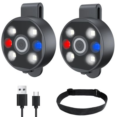[2 Packs] Clip On Flashlight Work Light With Magnet Beanie Hat & Skull Cap Running Lights For Runners Safety Light Warning For Night Walking Headlamp Rechargeable LED Wearable Light For Vest -Black