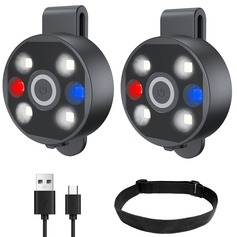 [2 Packs] Clip On Flashlight Work Light With Magnet Beanie Hat & Skull Cap Running Lights For Runners Safety Light Warning For Night Walking Headlamp Rechargeable LED Wearable Light For Vest -Black