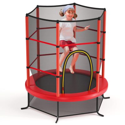 FIREFLOWERY 55 Toddler Trampoline, Indoor Trampoline for Kids, ASTM Approved Small Trampoline with Safety Enclosure Net & Double-Sided Zipper, Ideal Gift for Boys and Girls (Red)
