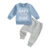 aporake Infant Boy Fall Clothes Baby Boy Winter Outfit Toddler Clothing Contrast Color Letter Print Sweatshirt Tops Pants Set (Blue-3, 18-24 Months) view 1