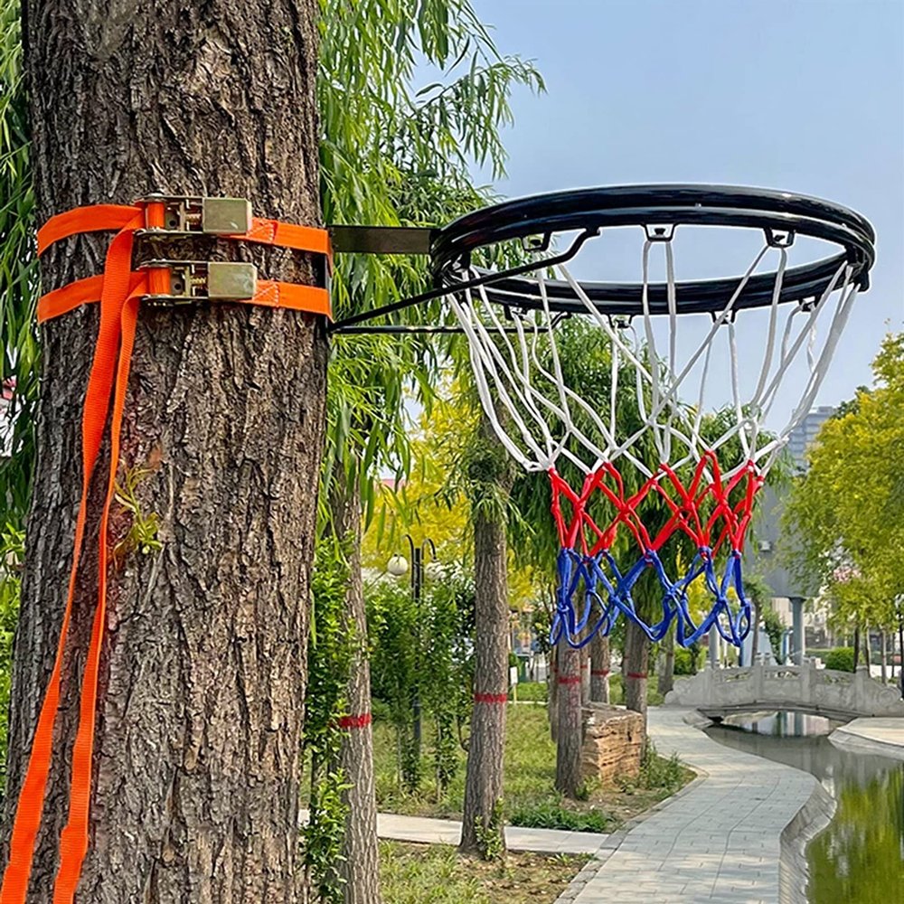 CUIYMXSC Basketball Hoop, 18 Inch Double Ring Basketball Rim Replacement, Heavy Duty Wall Mount and Goals with Adjustable Strap & Nylon Net