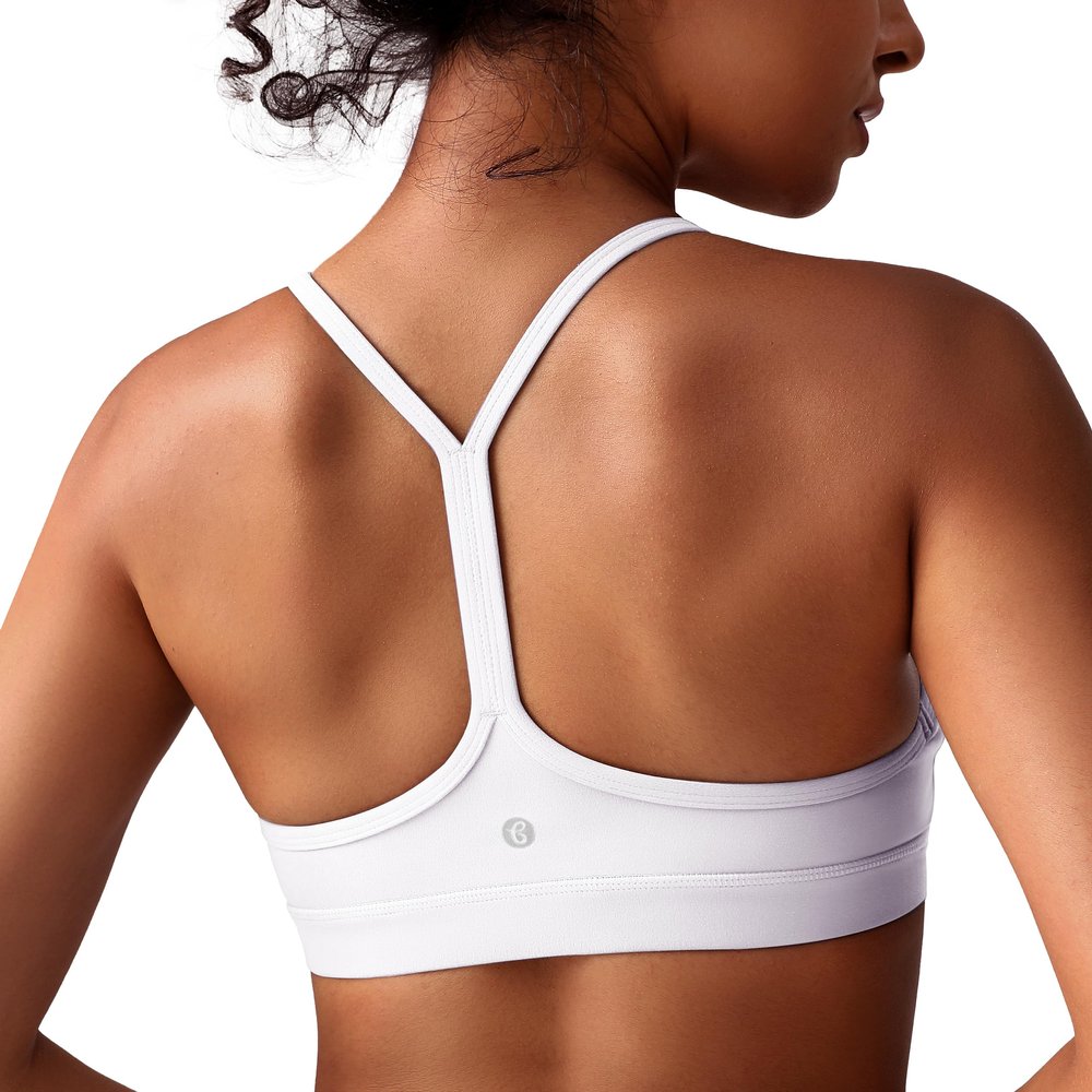 BAYDI Clouduxi Y Back Sports Bras for Women-Padded Racerback Low Impact Spaghetti Thin Strap Workout Yoga Crop Tops White