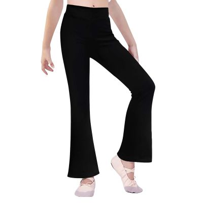 Bell Bottoms for Girls Flare Leggings with Pockets High Waist Bootcut Yoga Active Pants Kids Dance (Black, 9-10 Years)