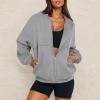 Jielayou Women Bomber Jacket Casual Zip Up Sweatshirt Drop Shoulder Long Sleeve Oversized Sweatshirt Comfy Fleece Jacket Trendy Full Zip Up Coat with Pockets Loose Sweaters Y2k Clothes Fall Outfits view 2