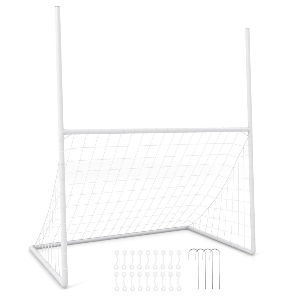 Goplus 2 in 1 Soccer Goal, Football Field Goal w/ 4 Ground Stakes, 18 Bungee Ropes, Anti-Tearing Netting, All Weather Football Training Equipment for Park, Backyard, 5.5 ft x 3.5 ft x 7 ft