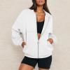 Jielayou Women Bomber Jacket Casual Zip Up Sweatshirt Drop Shoulder Long Sleeve Oversized Sweatshirt Comfy Fleece Jacket Trendy Full Zip Up Coat with Pockets Loose Sweaters Y2k Clothes Fall Outfits view 2