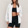 Jielayou Women Bomber Jacket Casual Zip Up Sweatshirt Drop Shoulder Long Sleeve Oversized Sweatshirt Comfy Fleece Jacket Trendy Full Zip Up Coat with Pockets Loose Sweaters Y2k Clothes Fall Outfits view 3