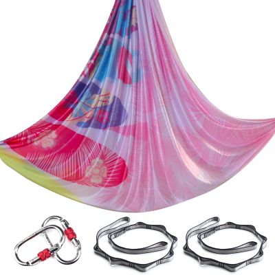 5.5 Yards Aerial Yoga Hammock Set Ombre Aerial silks Gradient Color Yoga Swing Fitness Stretch Belt for Gym Indoor Yoga Studio (004)