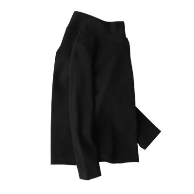 Little Boys Girls Turtleneck Flece Tops Kids Long Sleeve Solid Thermal Soft Cotton Crewneck Sweater (Black, 5-6 Years)