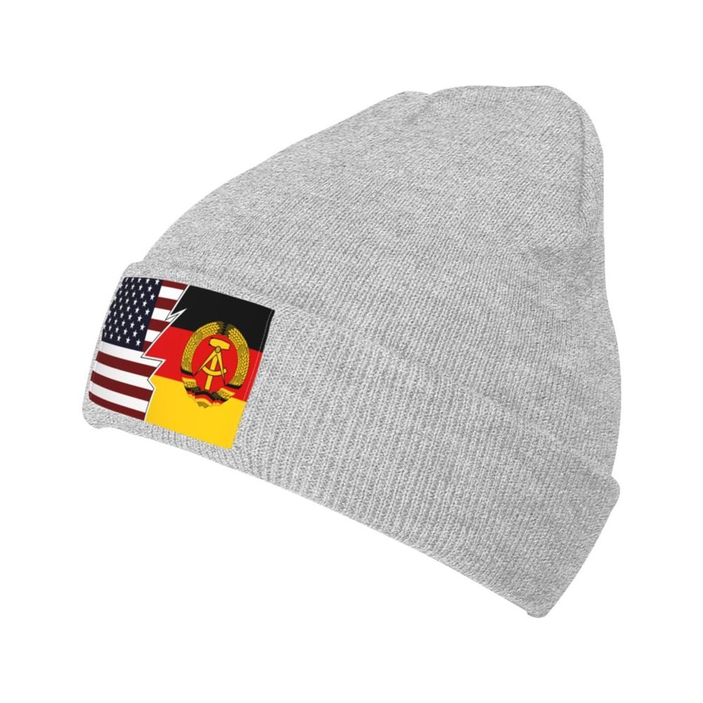 MULIHU Torn Style Us and East Germany Flags Beanie Hat for Men Women Winter Warm Knit Hats Ski Hat Skull Cap Gray