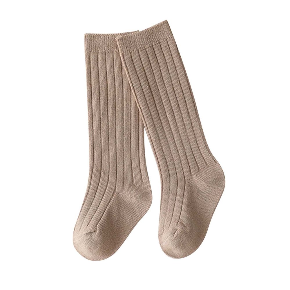 Baby Toddlers Kids Knee High Socks Cozy Warm Cotton Uniform Sports Socks Dress Socks Cable Knit (Khaki, 6-12 Months)