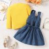 Little Girls Solid Rib Knit Long Sleeve Denim Dress Flower Strap Suspender Outfits Kids 6 Month (Yellow, 2-3 Years) view 3