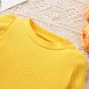 Little Girls Solid Rib Knit Long Sleeve Denim Dress Flower Strap Suspender Outfits Kids 6 Month (Yellow, 2-3 Years) view 4