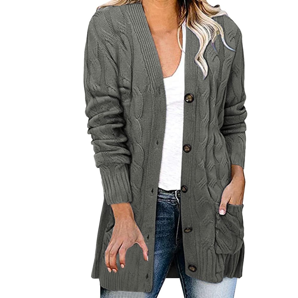 HJYUZP Womens Casual Knit Cardigan Sweater Large Size Loose Button Jacket Women Womens Plus Size Sweaters (Grey, M)