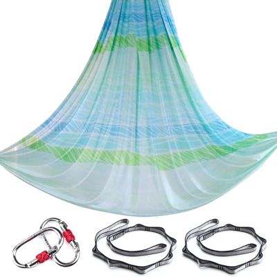 5.5 Yards Aerial Yoga Hammock Set Ombre Aerial silks Gradient Color Yoga Swing Fitness Stretch Belt for Gym Indoor Yoga Studio (027)