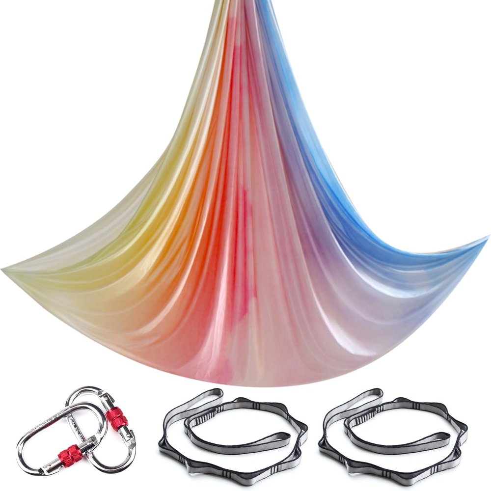 5.5 Yards Aerial Yoga Hammock Set Ombre Aerial silks Gradient Color Yoga Swing Fitness Stretch Belt for Gym Indoor Yoga Studio (020)