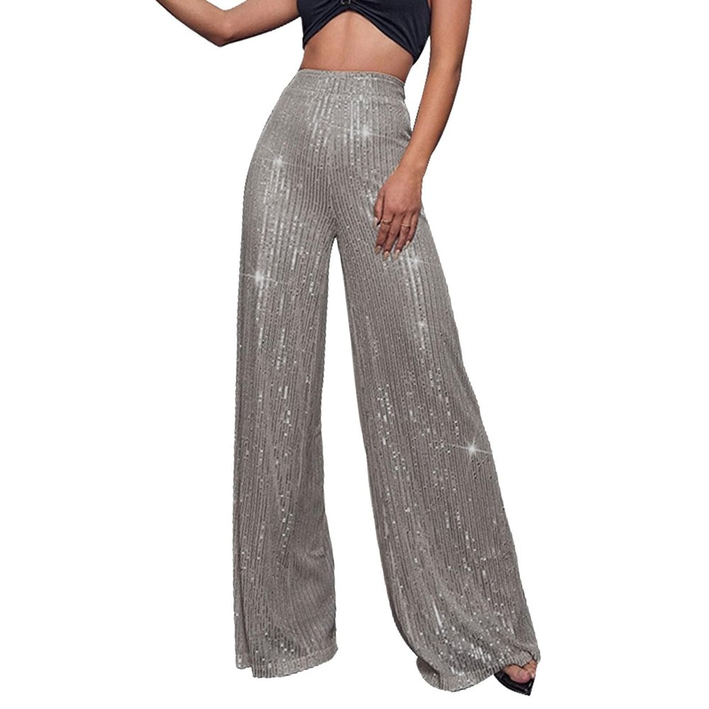 Sequin Pants Women High Waisted Wide Leg Bootcut Metallic Sparkle Disco Pants Shiny Sparkly Glitter Party Pants
