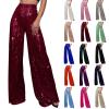 Sequin Pants Women High Waisted Wide Leg Bootcut Metallic Sparkle Disco Pants Shiny Sparkly Glitter Party Pants view 2