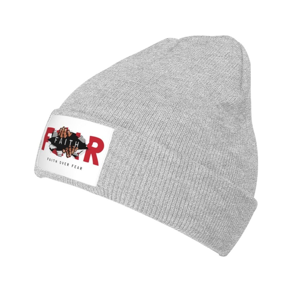 Faith Over Fear Beanie Hat for Men Women Winter Warm Knit Hats Ski Hat Skull Cap Gray