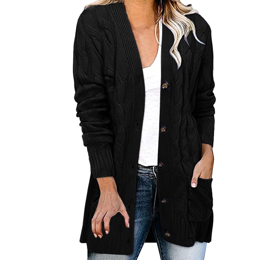 HJYUZP Womens Casual Knit Cardigan Sweater Large Size Loose Button Jacket Women Womens Plus Size Sweaters (, M) Black