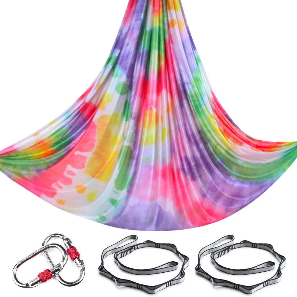 5.5 Yards Aerial Yoga Hammock Set Ombre Aerial silks Gradient Color Yoga Swing Fitness Stretch Belt for Gym Indoor Yoga Studio (018)