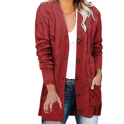 HJYUZP Womens Casual Knit Cardigan Sweater Large Size Loose Button Jacket Women Womens Plus Size Sweaters (Red, M)