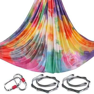 5.5 Yards Aerial Yoga Hammock Set Ombre Aerial silks Gradient Color Yoga Swing Fitness Stretch Belt for Gym Indoor Yoga Studio (026)