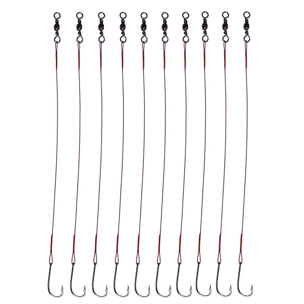 20pcs/Pack Baitholder Fishing Hook with Nylon Coated Fishing Line Fishing Wire Leader with Barrel Swivel and Sharp Hook 3/0 2/0 1/0 1# 2# 4# (1#)