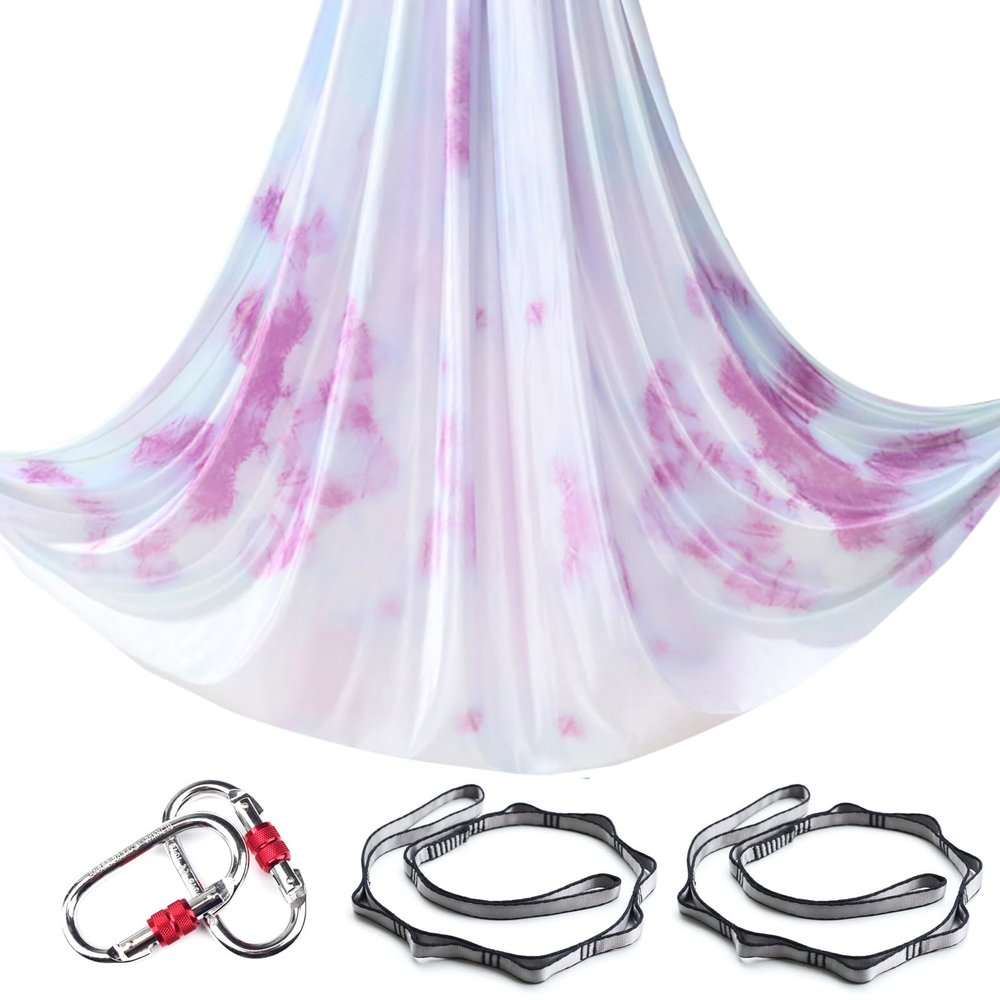 5.5 Yards Aerial Yoga Hammock Set Ombre Aerial silks Gradient Color Yoga Swing Fitness Stretch Belt for Gym Indoor Studio (031)