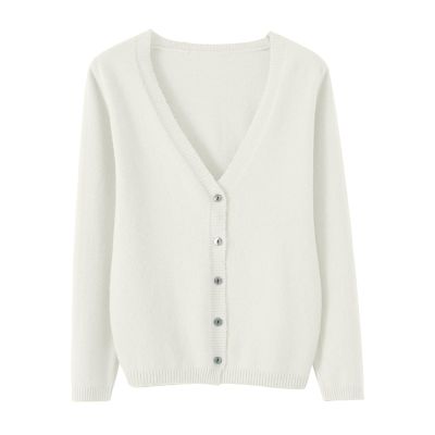 HJYUZP Women's Spring and Autumn Leisure Loose Solid Long Sleeve V Neck Button Knitted Soft Cardigan Leopard (White, S)