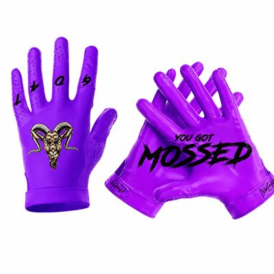 G.O.A.T. Football Gloves Extra Sticky Wide Receiver Gloves for Men, Youth & Boys G.O.A.T. 'You Got Mossed' Edition Superior Grip, All-Weather, Machine Washable (Purple, Adult Small)