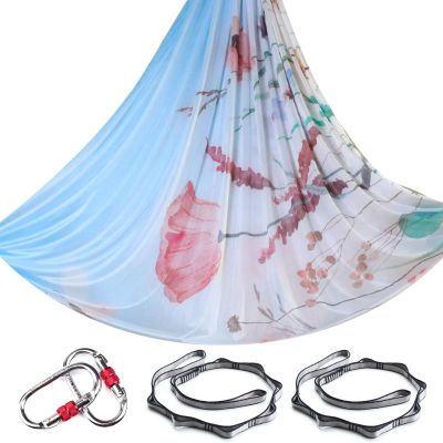 5.5 Yards Aerial Yoga Hammock Set Ombre Aerial silks Gradient Color Yoga Swing Fitness Stretch Belt for Gym Indoor Yoga Studio (011)