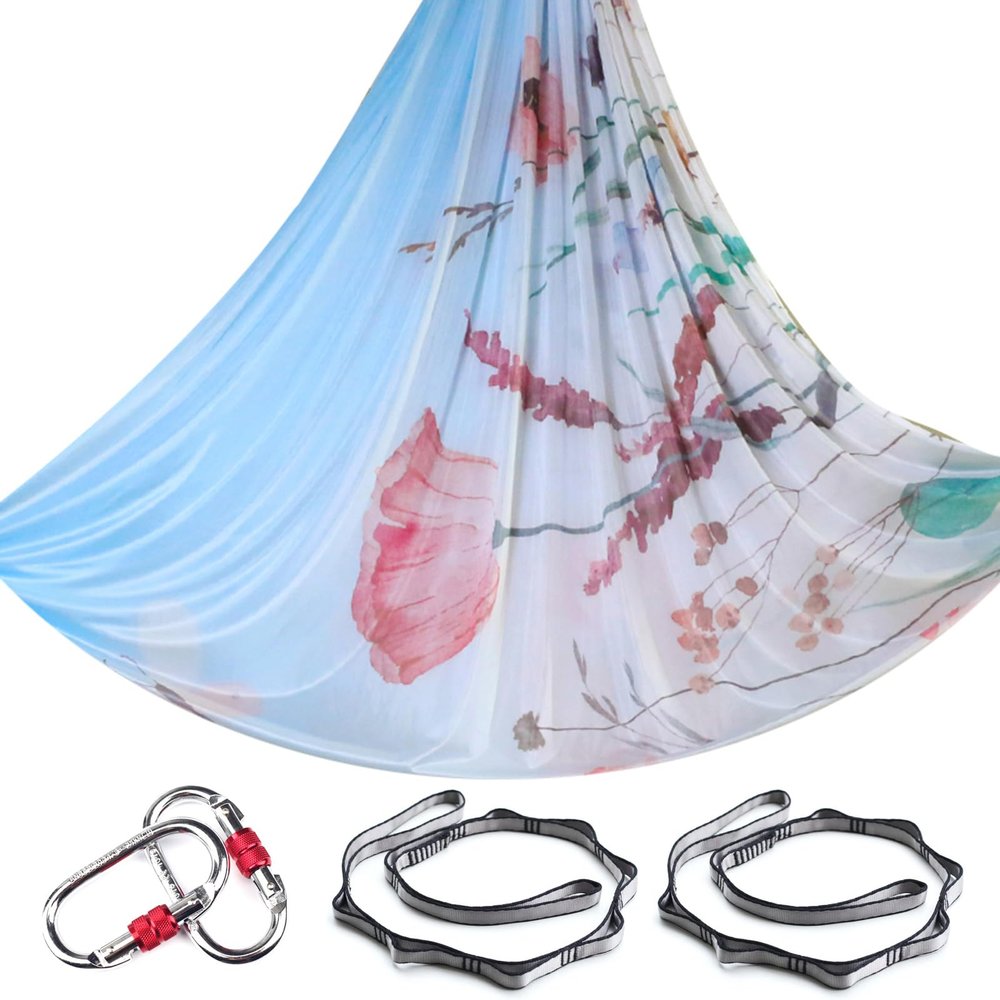 5.5 Yards Aerial Yoga Hammock Set Ombre Aerial silks Gradient Color Yoga Swing Fitness Stretch Belt for Gym Indoor Yoga Studio (011)