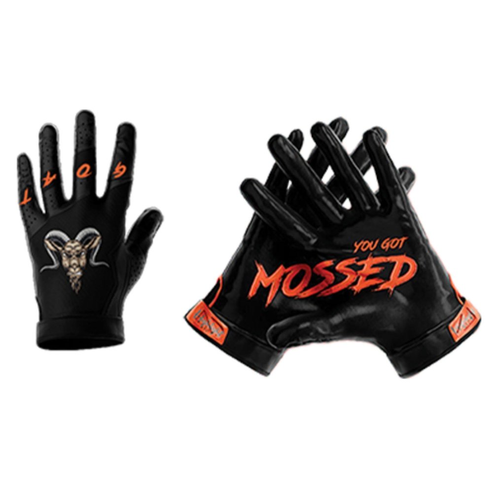HIGHLIGHT FACTORY ATL G.O.A.T. You Got Mossed - Ultra Grip Football Gloves - Superior Grip, Breathable Design, for All Weather Conditions (Black, Youth Extra Large)
