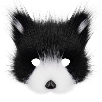 Black White Fox Mask Animal Halloween Role Play Party Performance Props Dress Up Artifical Adult Mask Costume Accessory