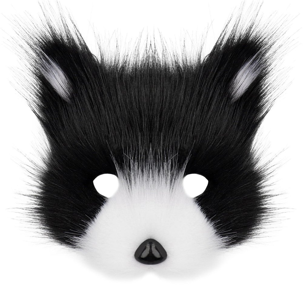 Black White Fox Mask Animal Halloween Role Play Party Performance Props Dress Up Artifical Adult Mask Costume Accessory