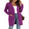 VIISHOW Cardigans for Women Loose Casual Long Sleeve Open Front Breathable Cardigans with Pockets, Rose Purple, Small view 2