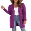 VIISHOW Cardigans for Women Loose Casual Long Sleeve Open Front Breathable Cardigans with Pockets, Rose Purple, Small view 3