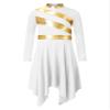Agoky Liturgical Praise Dance Worship Swing Dress for Girls Metallic Gold Color Block Choir Robe Church Dancewear White 10 Years view 3