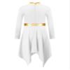Agoky Liturgical Praise Dance Worship Swing Dress for Girls Metallic Gold Color Block Choir Robe Church Dancewear White 10 Years view 4