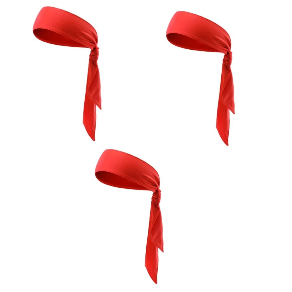 GOOHOCHY 3pcs Sweatband Headband Tie Red Bandana Pack Sports Hairband Tie Exercise Yoga Fitness Headband Random Style