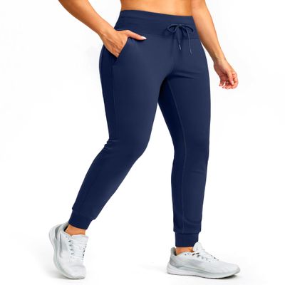 SANTINY Women's Fleece Lined Joggers with Pockets Slim Fit Ski Pants Winter Warm Leggings Hiking Running Gear (Navy_L)
