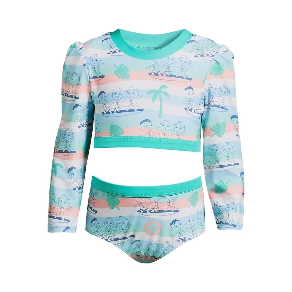 CoComelon Toddler Girl's Long Sleeve Rashguard Swim 2-Piece Set (Size 2T) Green