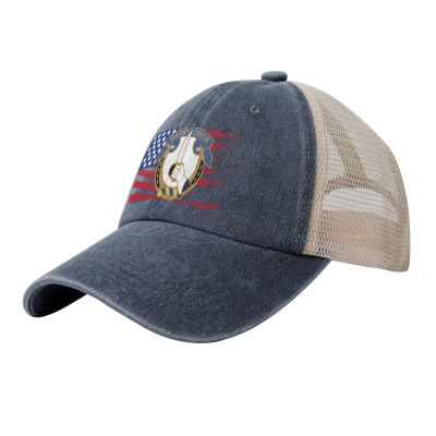 7th Cavalry Garry Owen Denim Trucker Hat Mesh Baseball Cap for Men Cowboy Dad Navy Blue