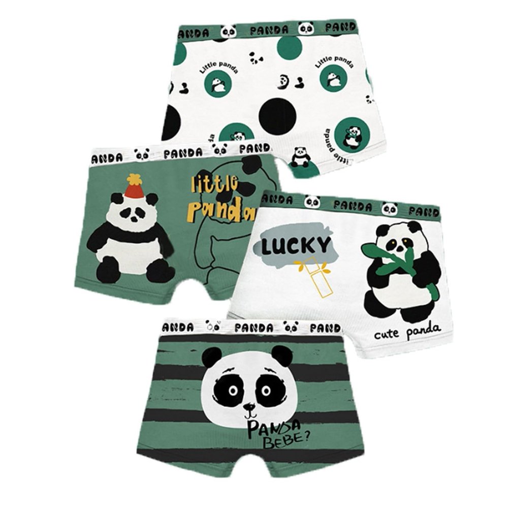 Pack of 4 Toddler Boys Organic Cotton Cute Panda Pattern Boer Briefs Kids Elastic Waist Comfy (Q, 10-12 Years)