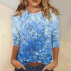 SGASY Elbow Length Tops for Women 3/4 Length Sleeve Crew Neck Shirts Fall Casual Loose Fit Printed Solid Cute Blouses view 2