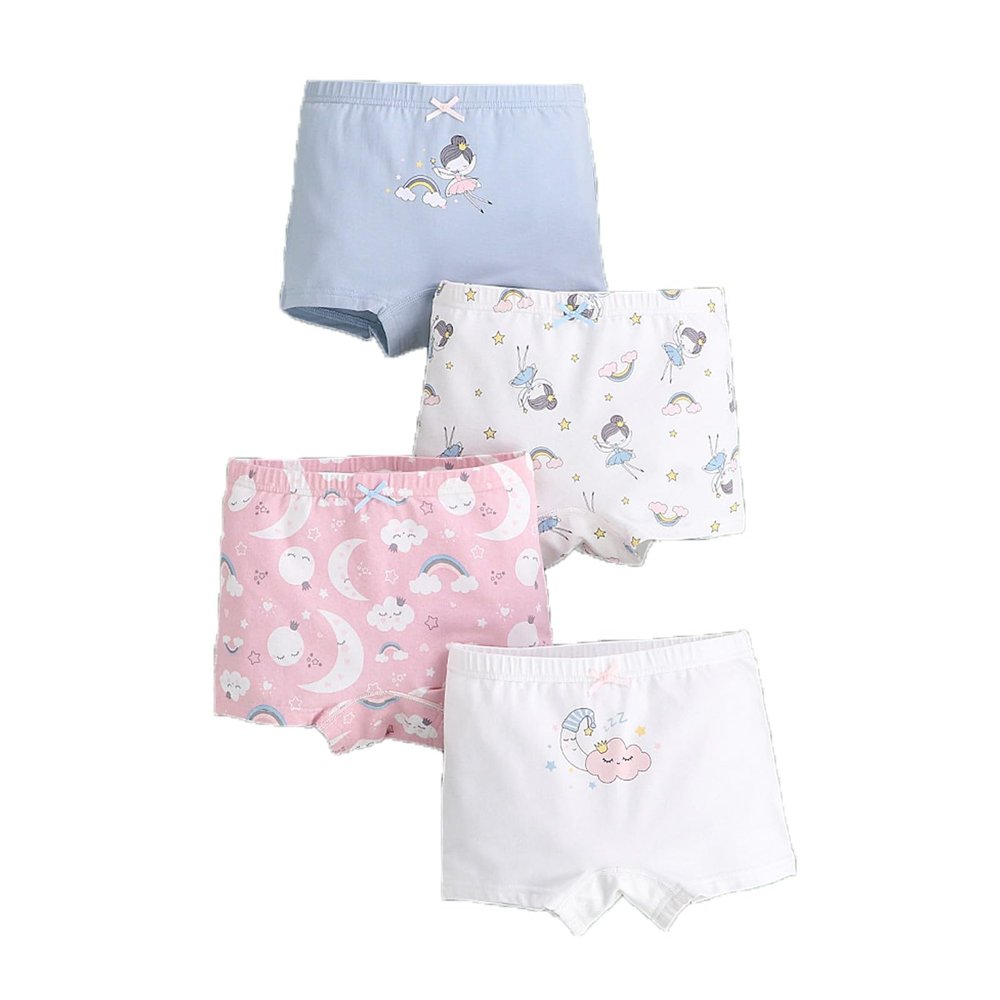 4 Pack Kids Toddler Girls Organic Cotton Boer Briefs Cute Bunny Printing Stretch Underwear Toddler (F, 9-10 Years)