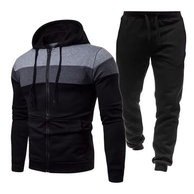 JOFOW Casual Athletic Running Jogging Suits men track suits 2 piece set ttpd outfit men sweat suit (A-Black,Small)