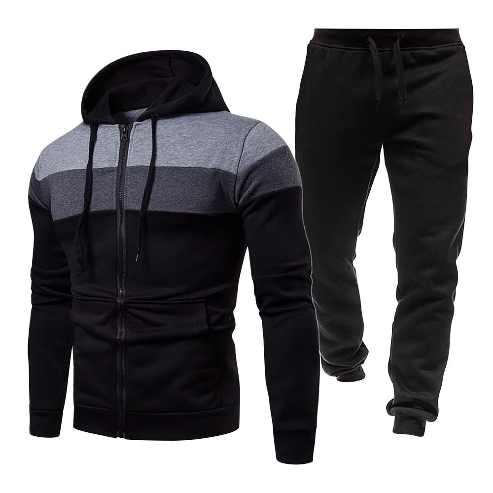 JOFOW Casual Athletic Running Jogging Suits men track suits 2 piece set ttpd outfit men sweat suit (A-Black,Small)